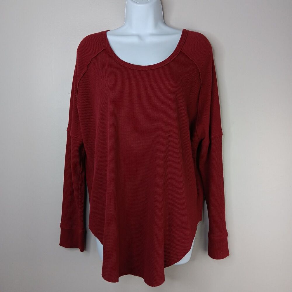 Tna Aritzia Alder Thermal Top Women's Large Waffle Knit Maroon Loungewear